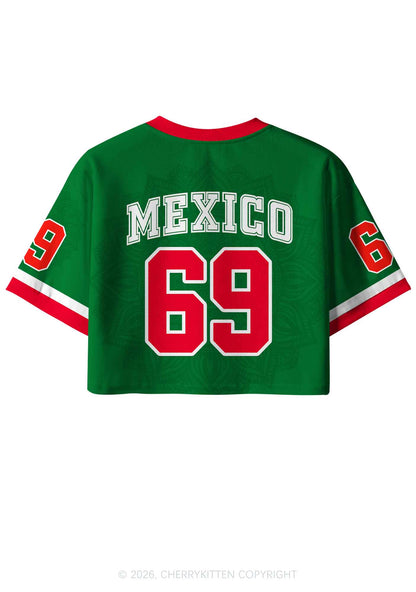 Custom Green Mexico Sombrero Y2K Crop Sport Jersey Shirts Cherrykitten
