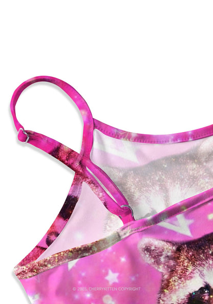 Sparkly Raccoon Heart Valentine's Day Y2K Print Cami Crop Top Cherrykitten