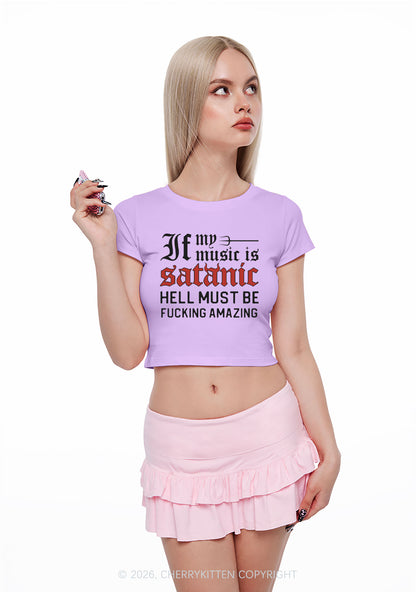Halloween My Music Is Satanic Y2K Baby Tee Cherrykitten