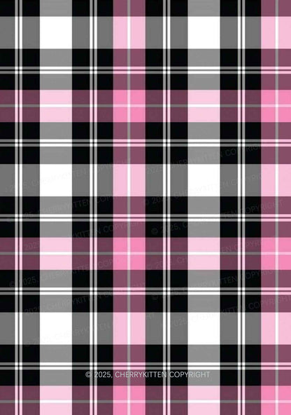Pink And White Plaid Y2K Print Long Sleeve Pajama Set Cherrykitten