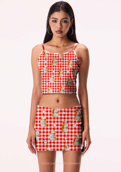 Gym Guinea Pig Red Plaid Y2K Print Mini Skirt Cherrykitten