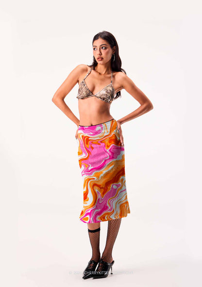 Lesbian Liquid Tie Dye Pride Y2K Print Midi Skirt Cherrykitten