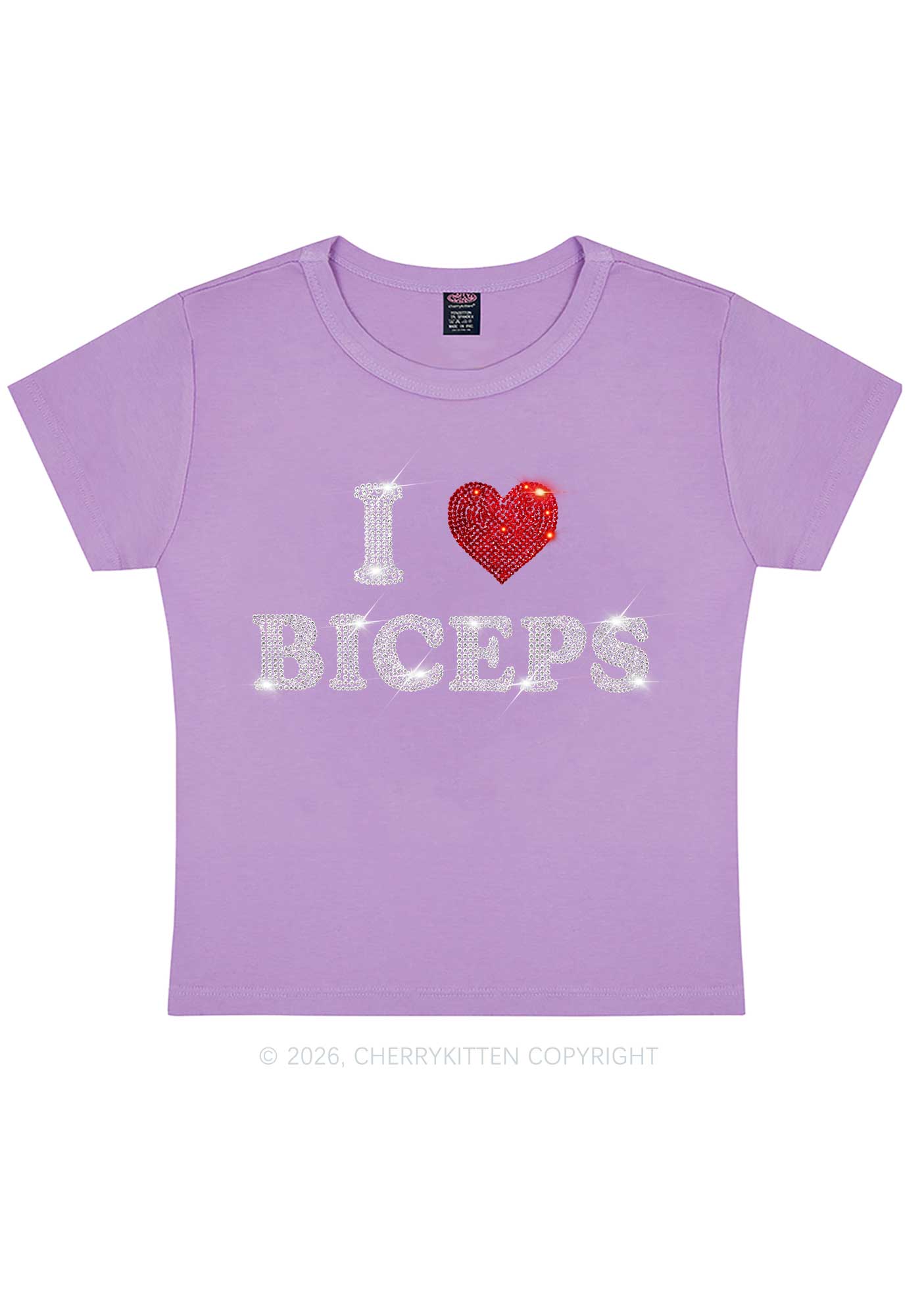 Rhinestone I Love Biceps Y2K Baby Tee Cherrykitten