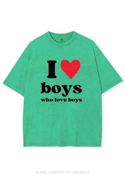 I Love Boys Pride Y2K Shirts Washed Tee Cherrykitten