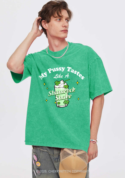 My Puxxy Tastes Like Shamrock Shake St Patricks Y2K Shirts Washed Tee Cherrykitten