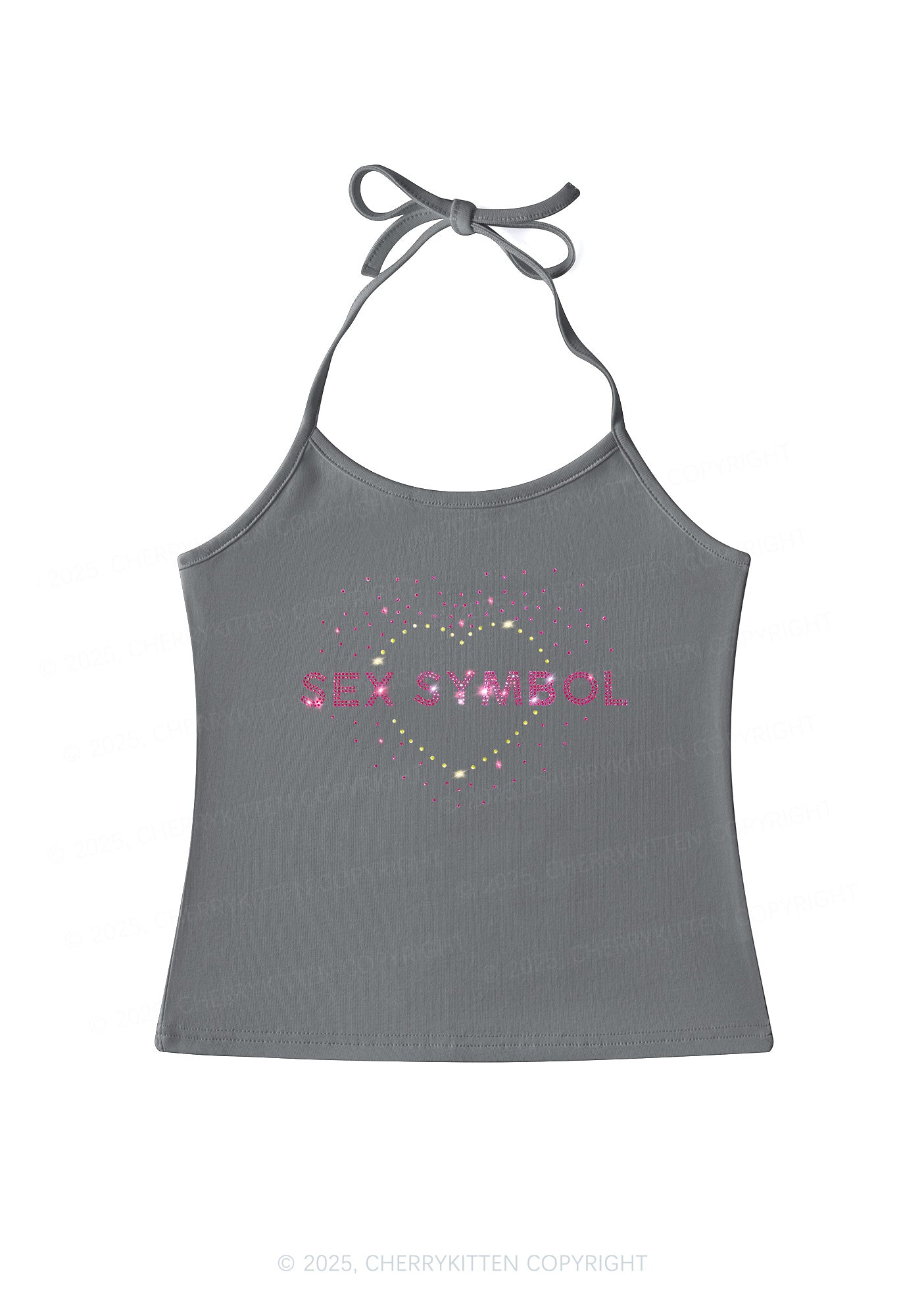 Rhinestone Sx Symbol Y2K Halter Neck Cami Cherrykitten