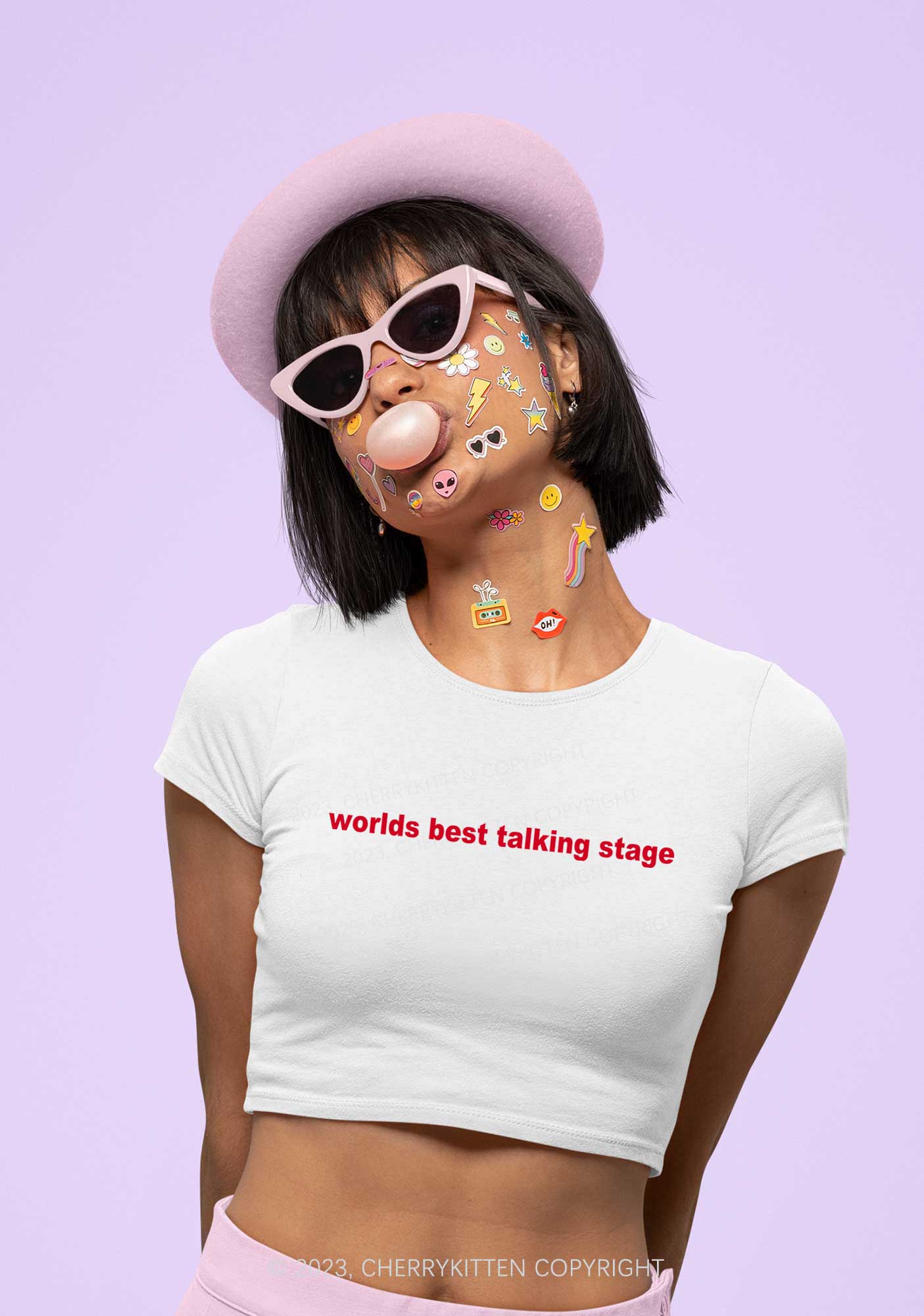 Worlds Best Talking Stage Y2K Baby Tee Cherrykitten