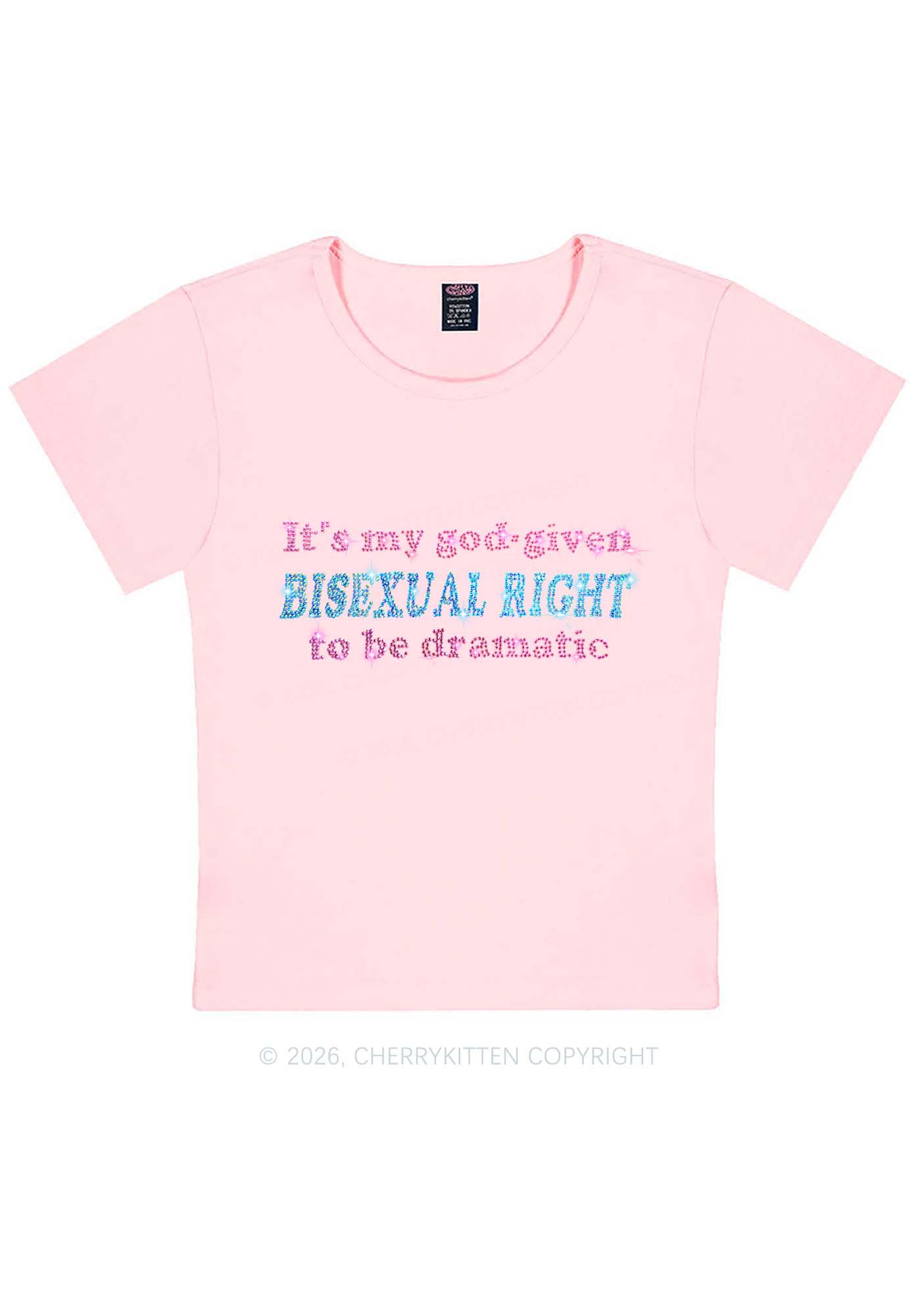Rhinestone God Given Bisexual Right Pride Y2K Baby Tee Cherrykitten