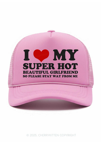 Love My Super Hot GF Valentine's Day Y2K Trucker Hat Cherrykitten