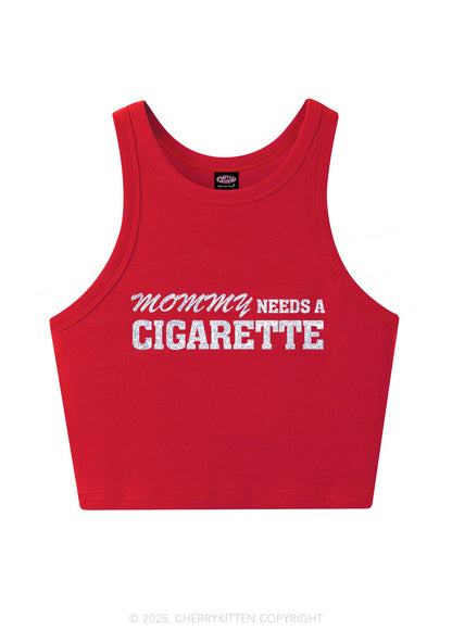 Glitter Mommy Needs A Cigarette Y2K Crop Tank Top Cherrykitten