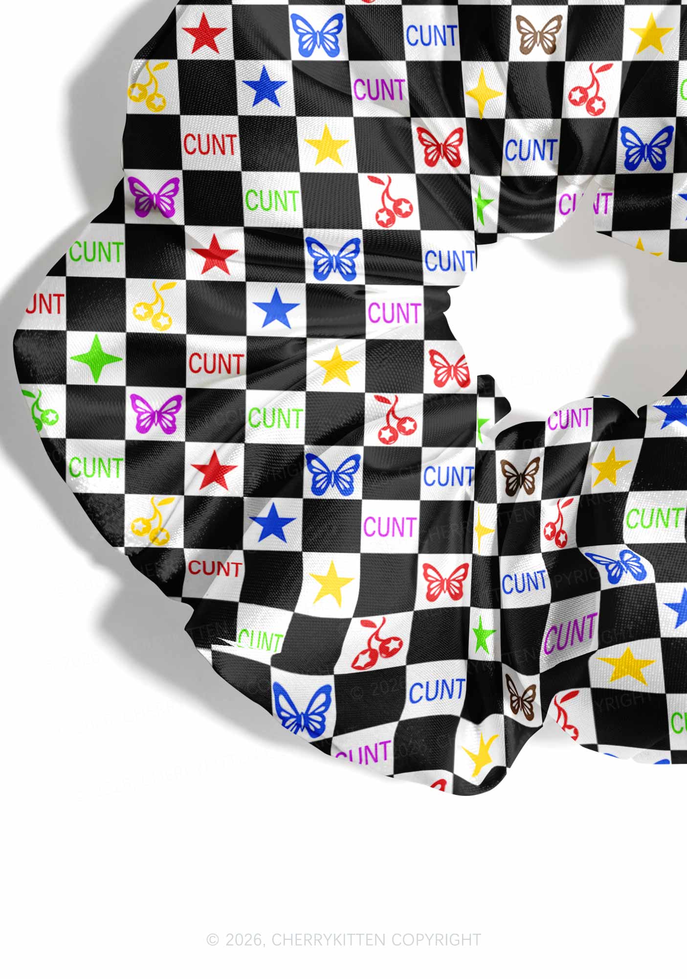 Black White Checkered Cxxt Y2K Hair Scrunchie Cherrykitten