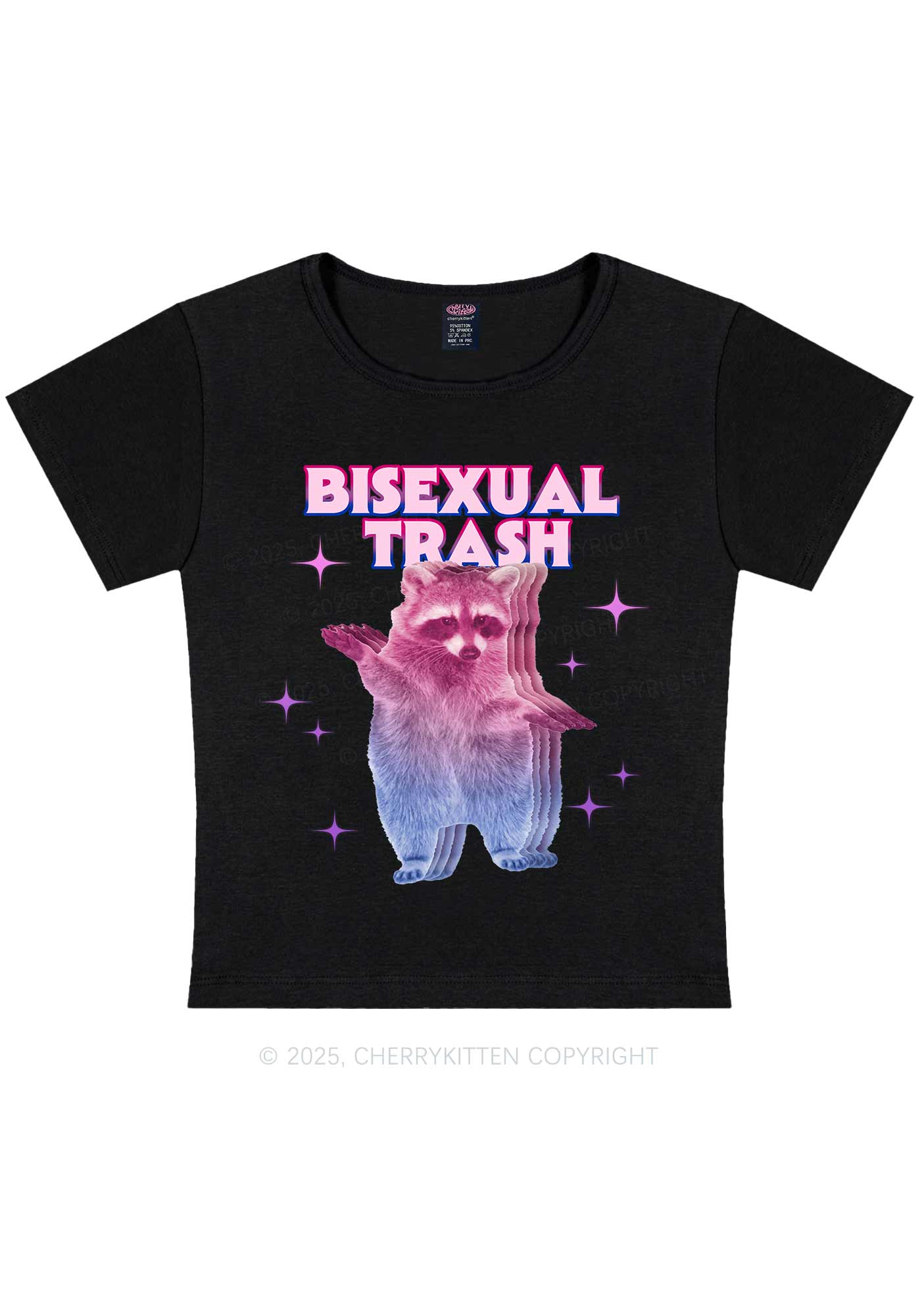Bisexual Trash Raccoon Pride Y2K Baby Tee Cherrykitten