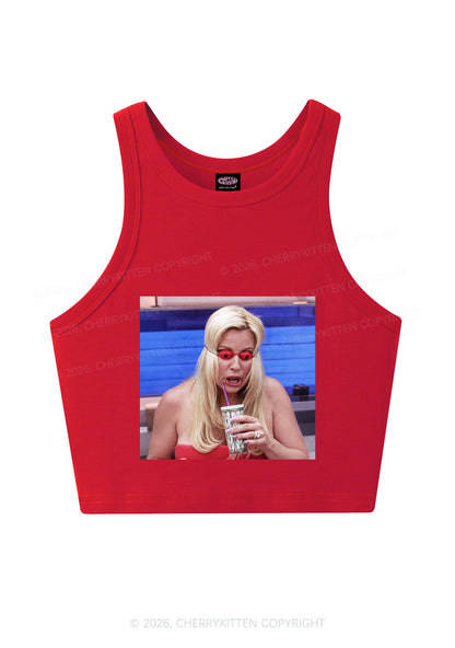 Red Eyeball Blonde Y2K Crop Tank Top Cherrykitten