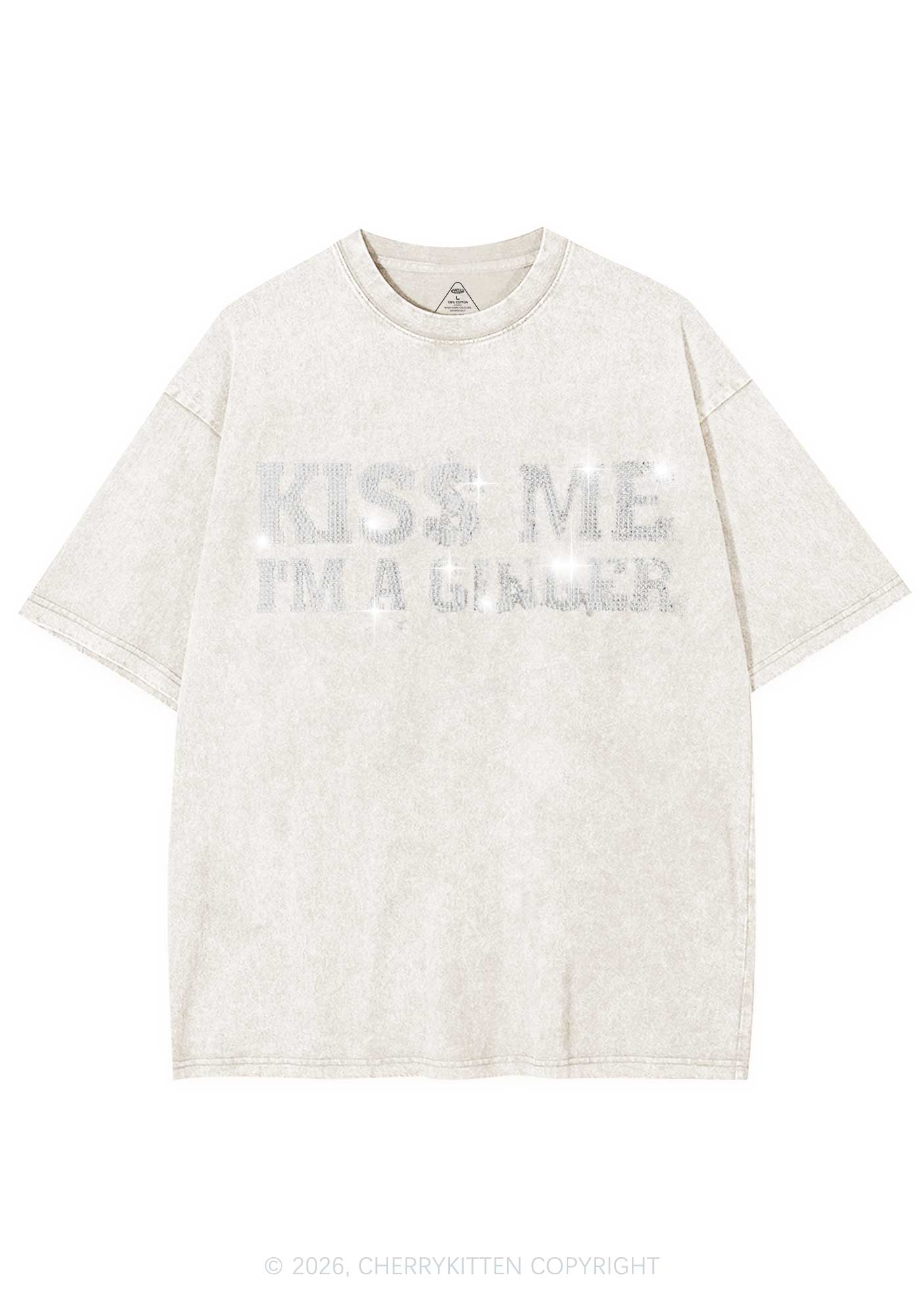 Rhinestone Kiss Me Im Ginger St Patricks Y2K Shirts Washed Tee Cherrykitten