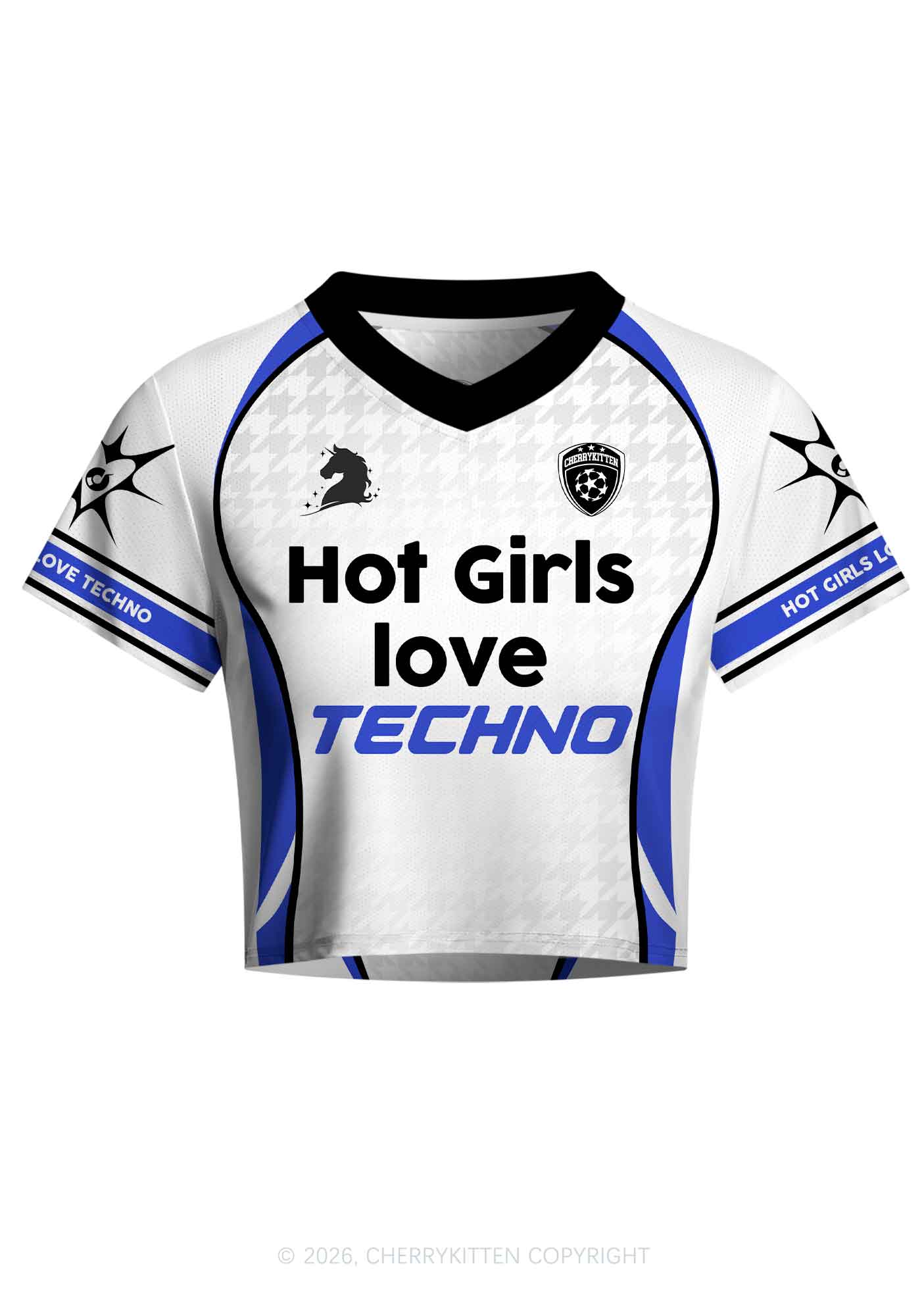 White Hot Girls Love Techno Y2K Crop Football Jersey Shirts Cherrykitten