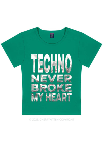 Techno Broke Heart Silver Foil Printed Y2K Baby Tee Cherrykitten