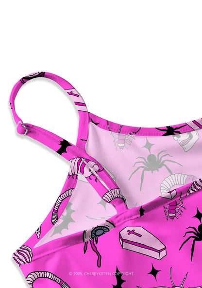 Halloween Goth Pink Party Y2K Print Cami Crop Top Cherrykitten