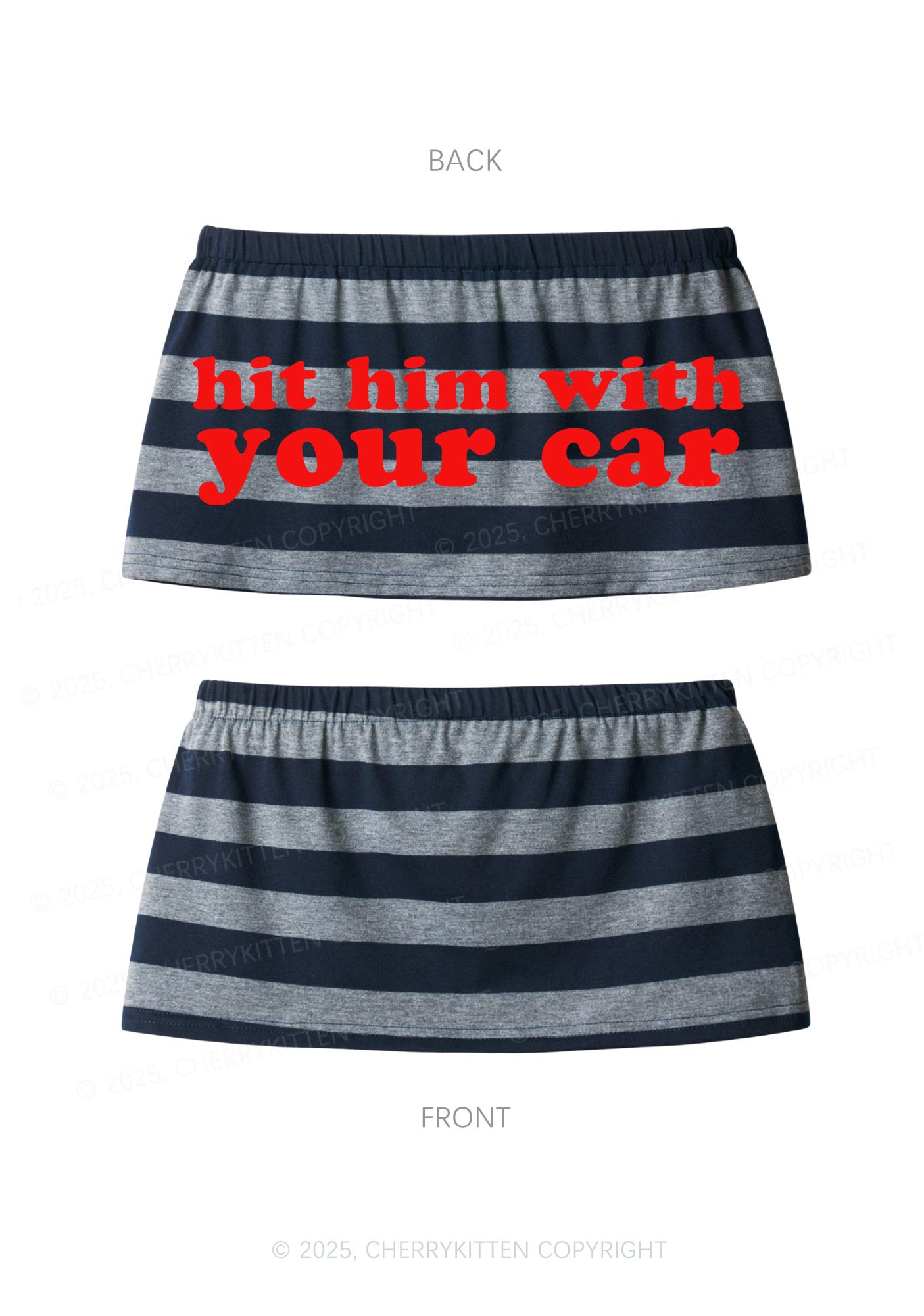 Hit Him Y2K Navy Grey Striped Mini Skirt Cherrykitten