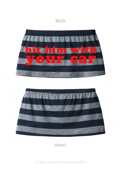 Hit Him Y2K Navy Grey Striped Mini Skirt Cherrykitten