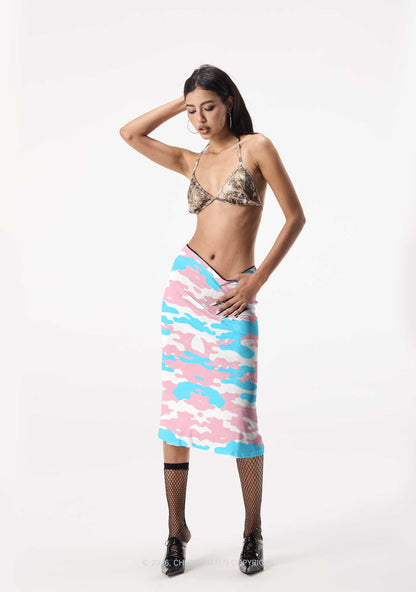 Trans Camouflage Pride Y2K Print Midi Skirt Cherrykitten