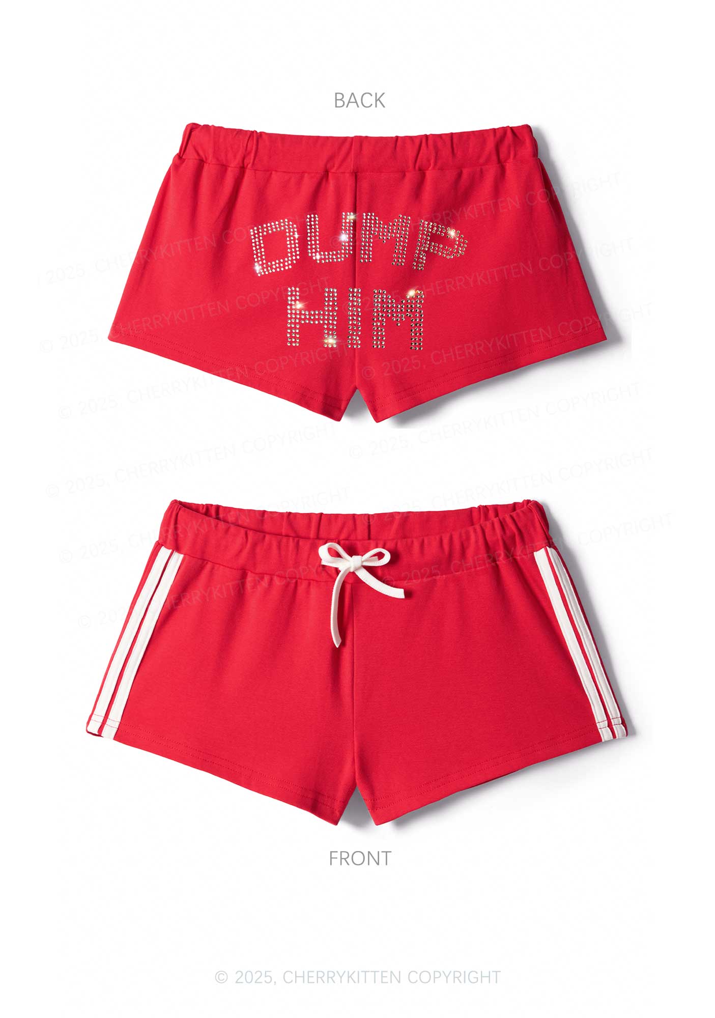 Rhinestone Dump Him Y2K Drawstring Mini Shorts Cherrykitten