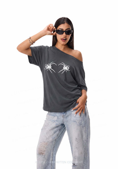 Skull Spider Y2K Off Shoulder Tee Cherrykitten
