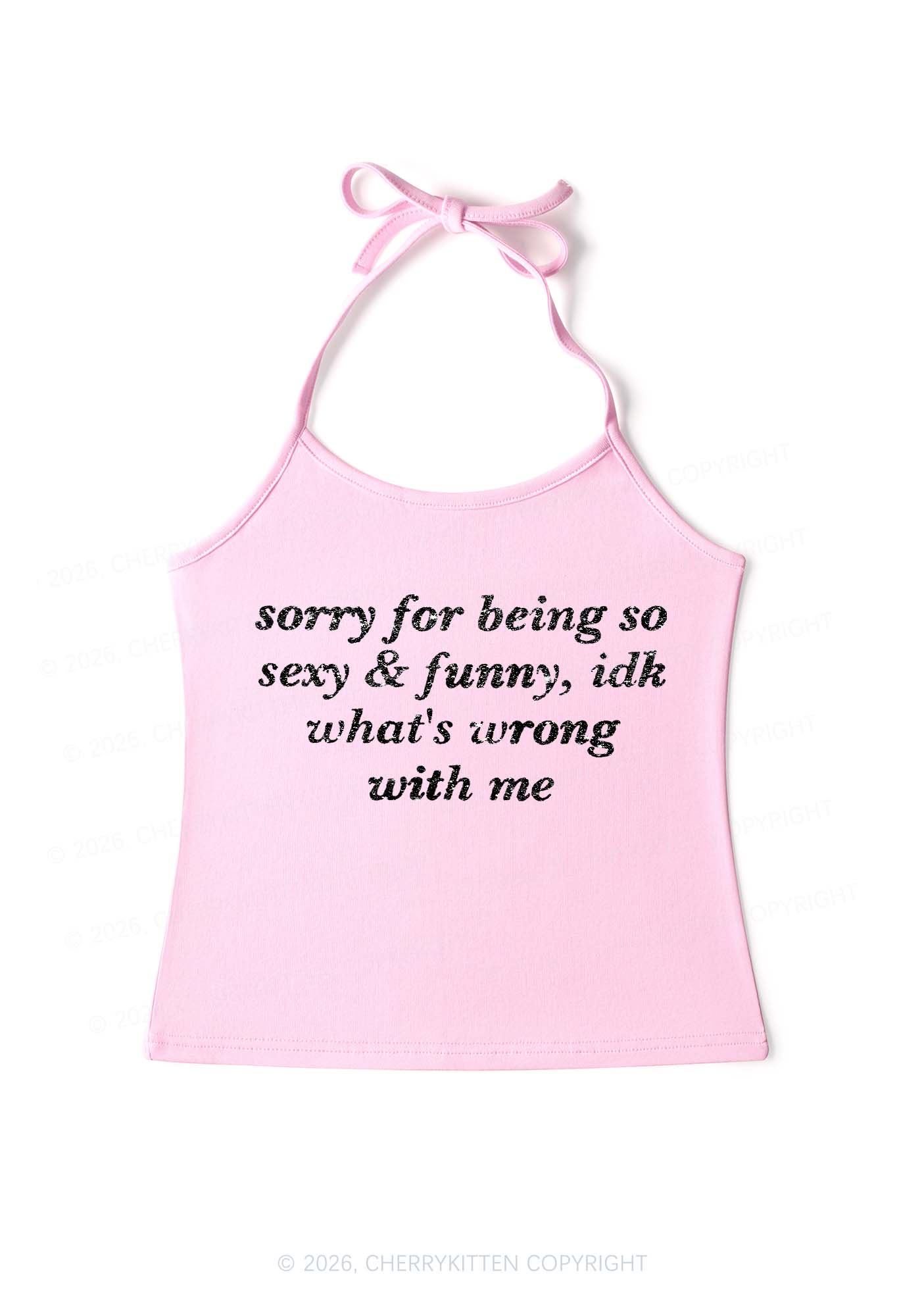 Glitter Sorry For Being So Funny Y2K Halter Neck Cami Cherrykitten