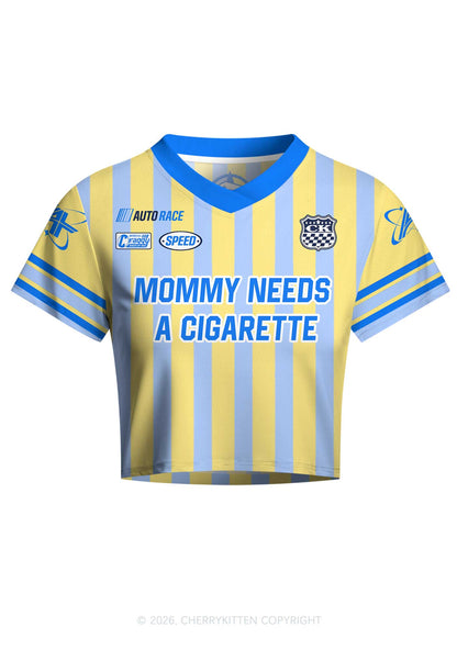Mommy Needs A Cigarette Y2K Crop Football Jersey Shirts Cherrykitten