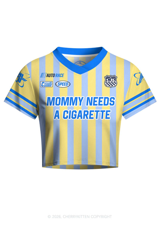 Mommy Needs A Cigarette Y2K Crop Football Jersey Shirts Cherrykitten
