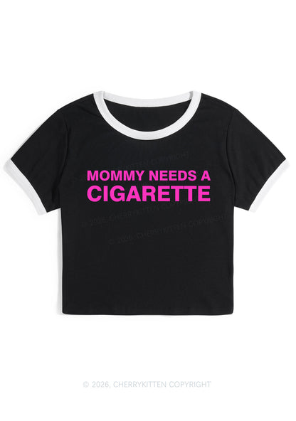 Mommy Needs A Cigarette Y2K Ringer Tee Cherrykitten