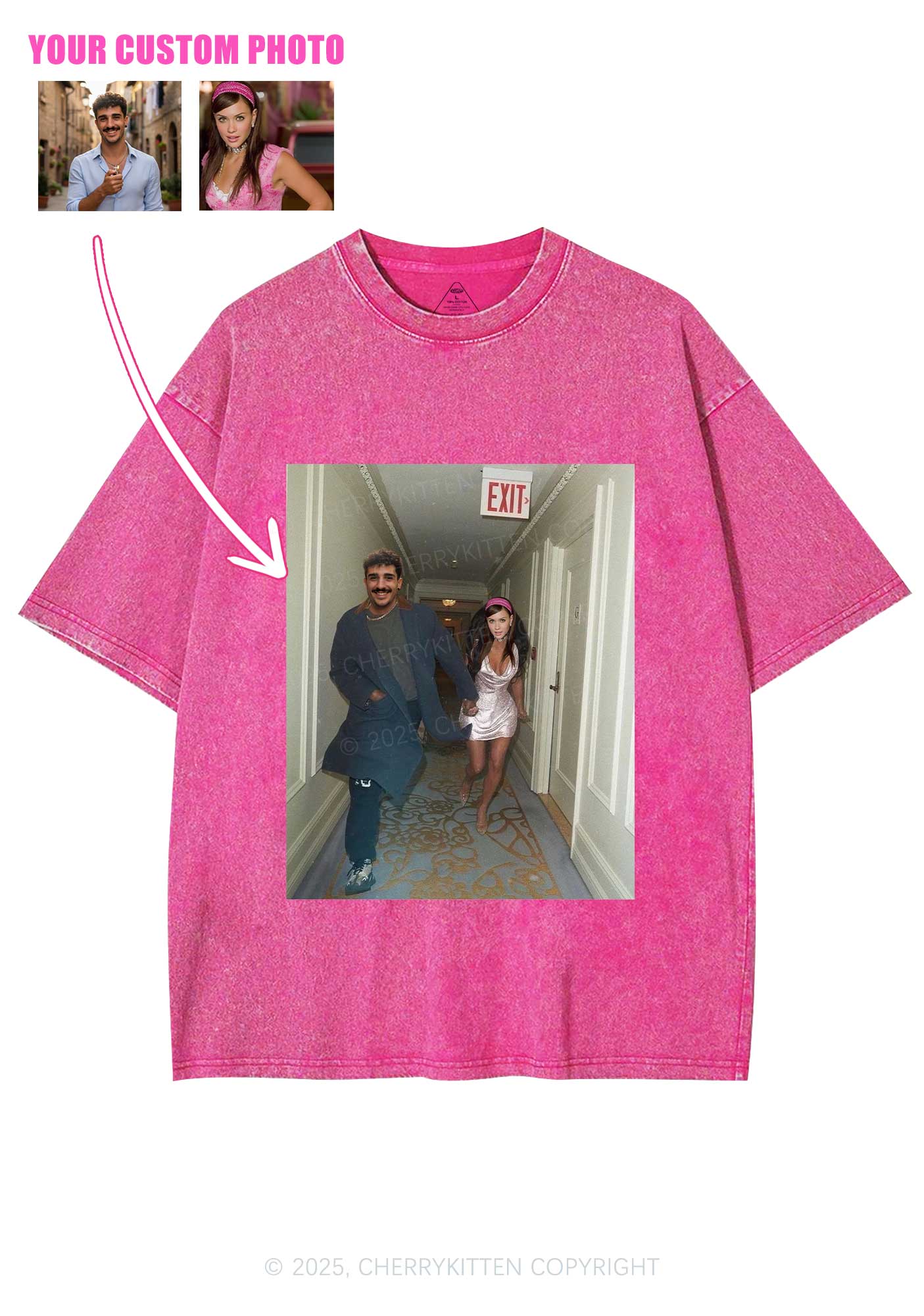 Custom Famous Hallway Photo Y2K Shirts Washed Tee Cherrykitten