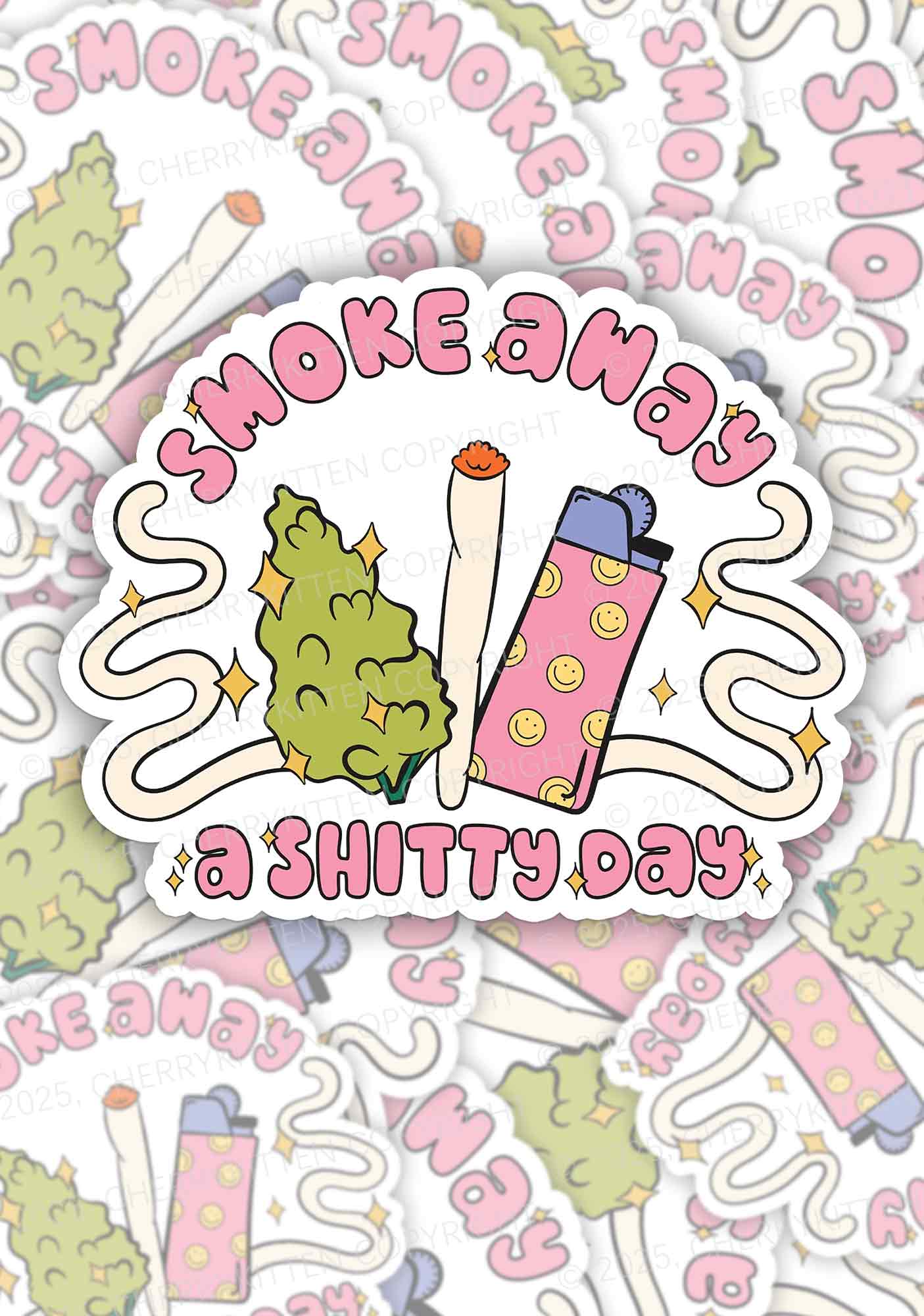 Smoke Away A Shixxy Day 1Pc Y2K Sticker Cherrykitten