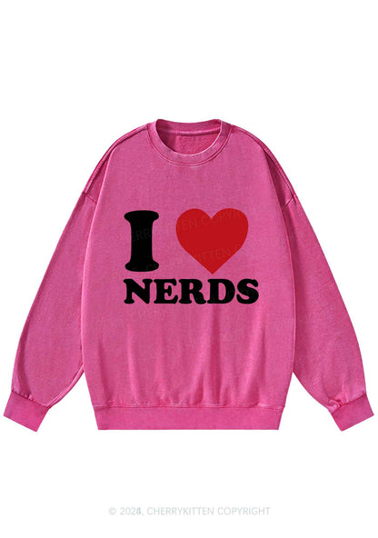 I Love Nerds Y2K Washed Sweatshirts Cherrykitten