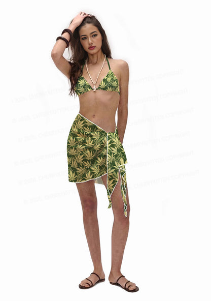 Green Wxxd Leaf Y2K Print Bikini Set Cherrykitten