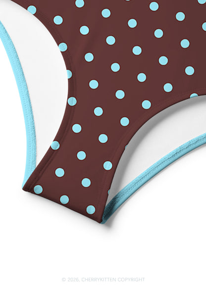 Blue Dots On Brown Y2K Print Bikini Set Cherrykitten