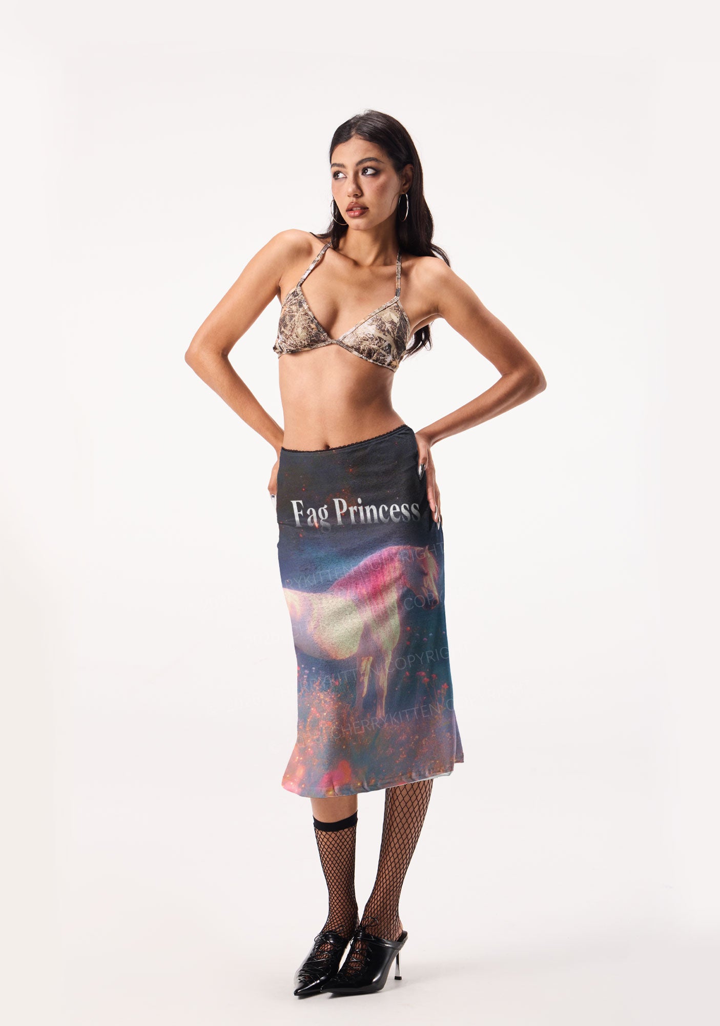 Fag Princess Horse Pride Y2K Print Midi Skirt Cherrykitten