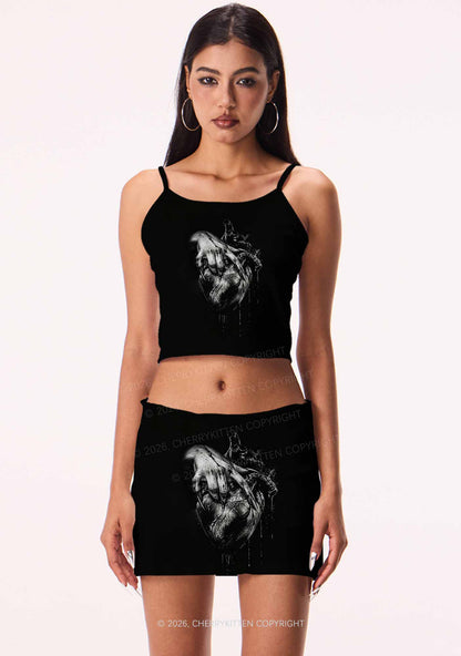 Halloween Monster Hand Bleeding Heart Y2K Print Mini Skirt Cherrykitten