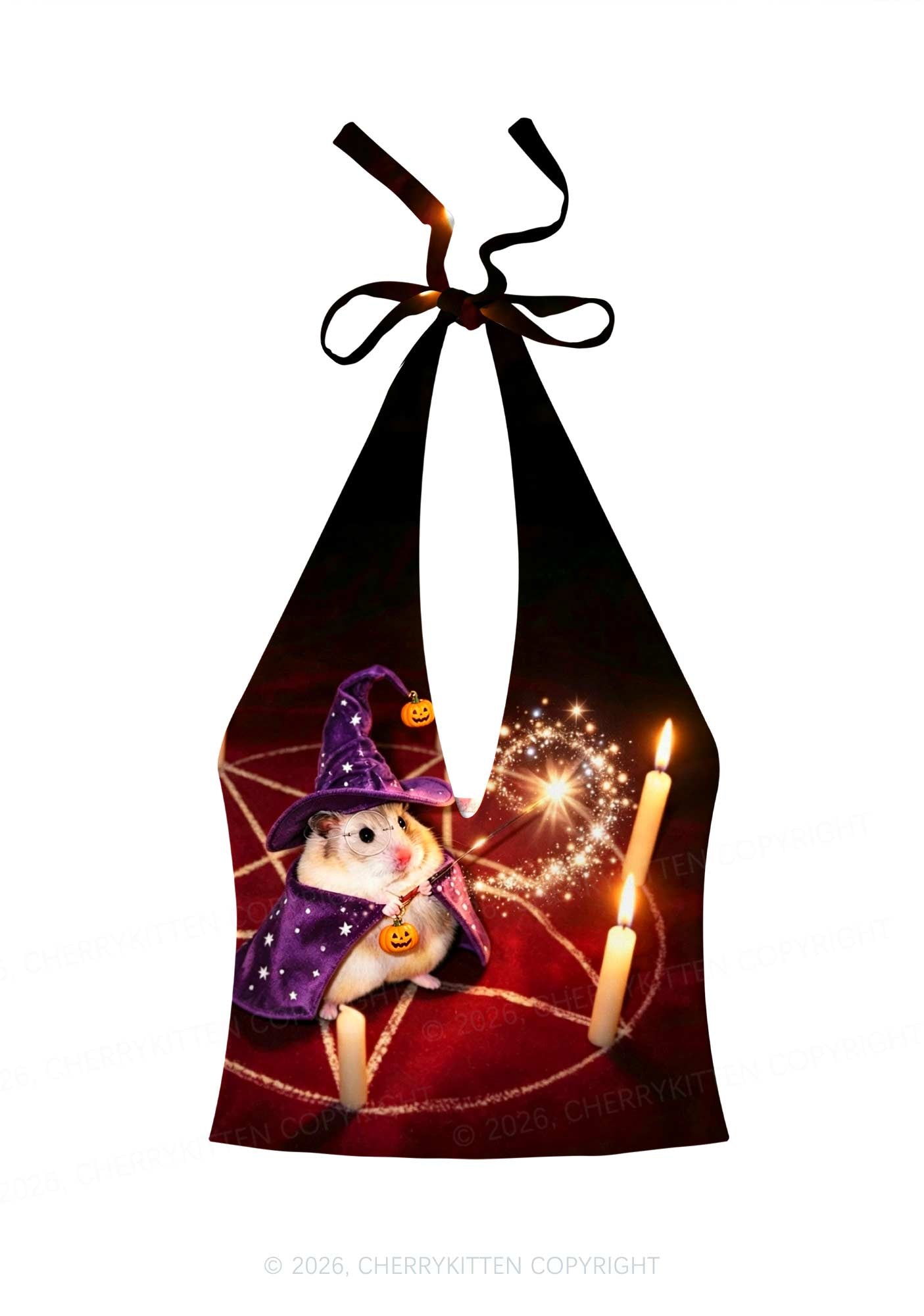 Halloween Wizard Hamster Y2K Print Halter Deep V Neck Cami Cherrykitten
