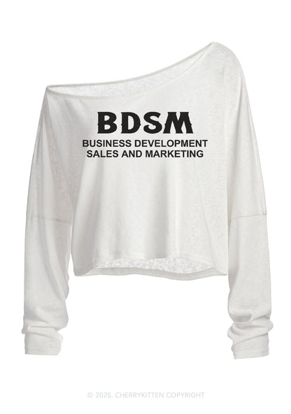 Business Development Y2K Off Shoulder Long Sleeve Crop Top Cherrykitten