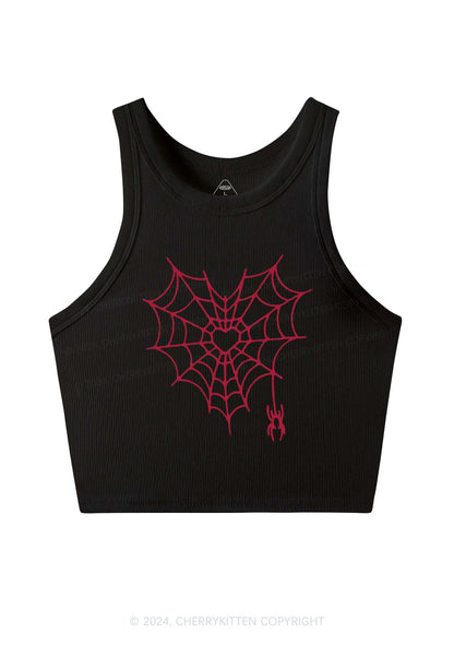 Heart Spider Web Y2K Valentine's Day Crop Tank Top Cherrykitten
