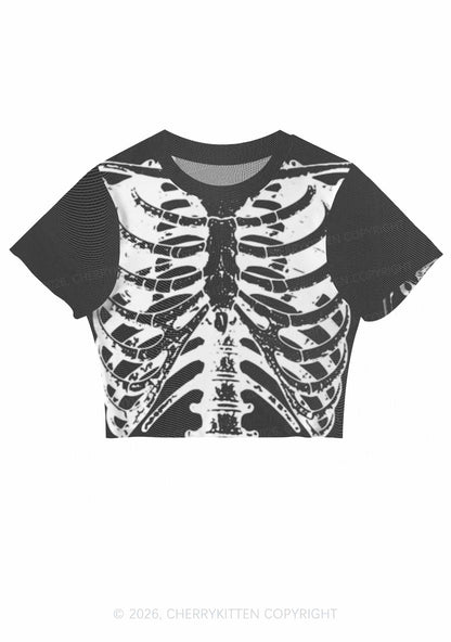 Halloween Anatomical Pelvis Y2K Mesh Crop Top Cherrykitten