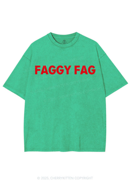 Faggy Fag Pride Y2K Shirts Washed Tee Cherrykitten