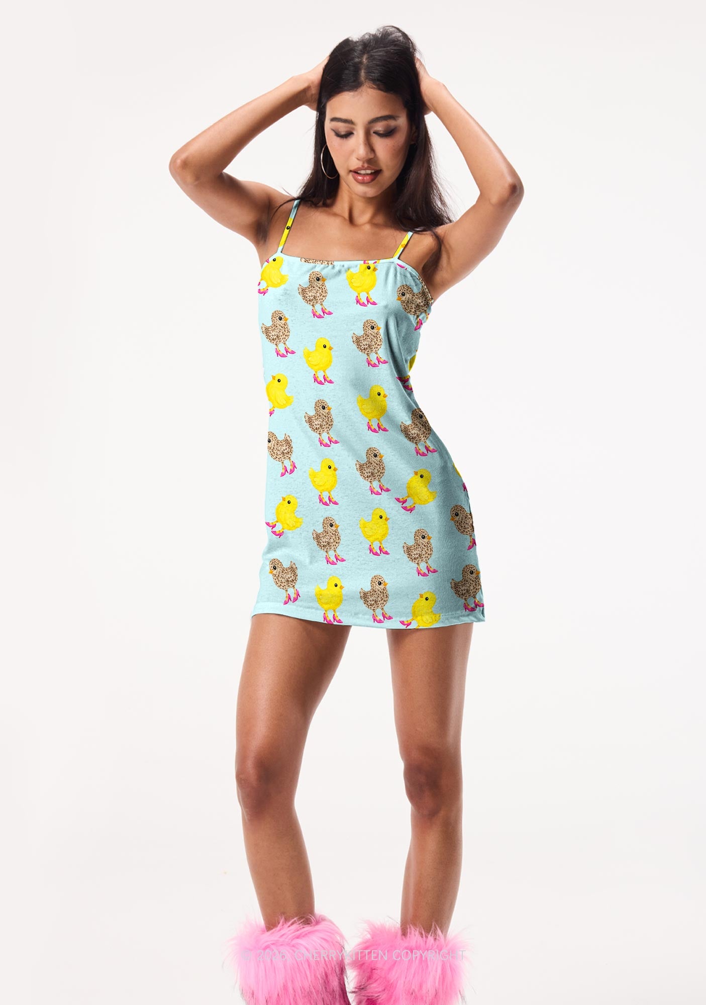Chicks In Pink High Heels Y2K Print Slip Dress Cherrykitten