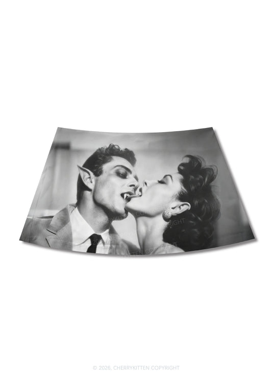 Halloween Vampire Couple Y2K Print Mini Skirt Cherrykitten