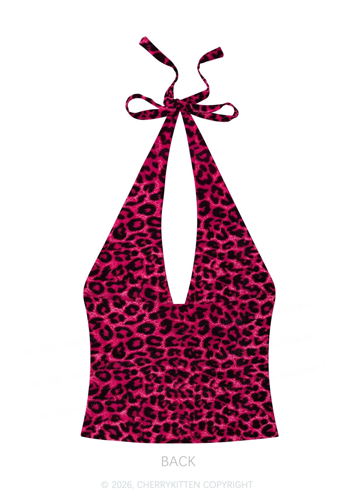 Cxmslxt Hot Pink Leopard Y2K Print Halter Deep V Neck Cami Cherrykitten