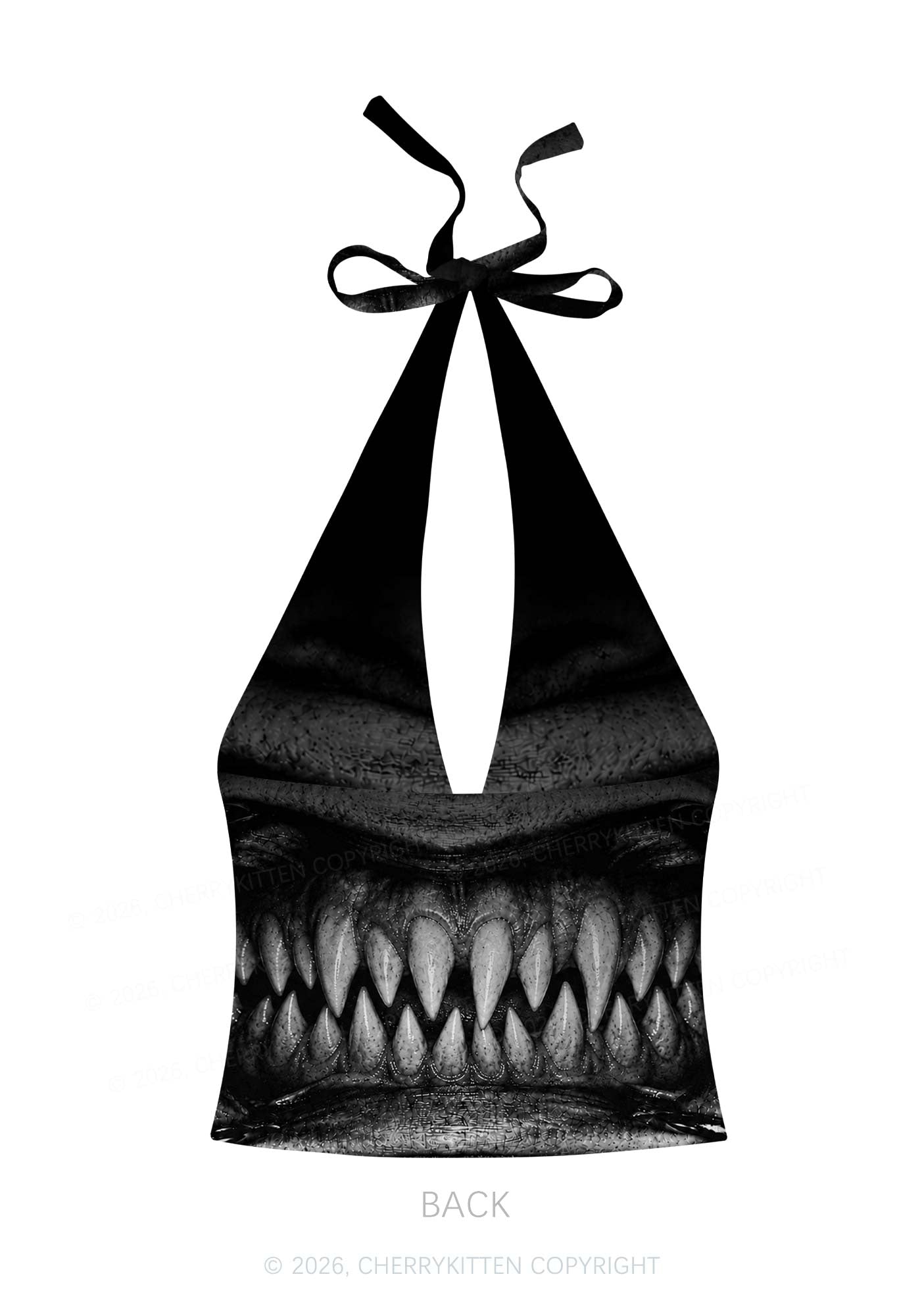 Halloween Monster Sharp Fangs Y2K Print Halter Deep V Neck Cami Cherrykitten
