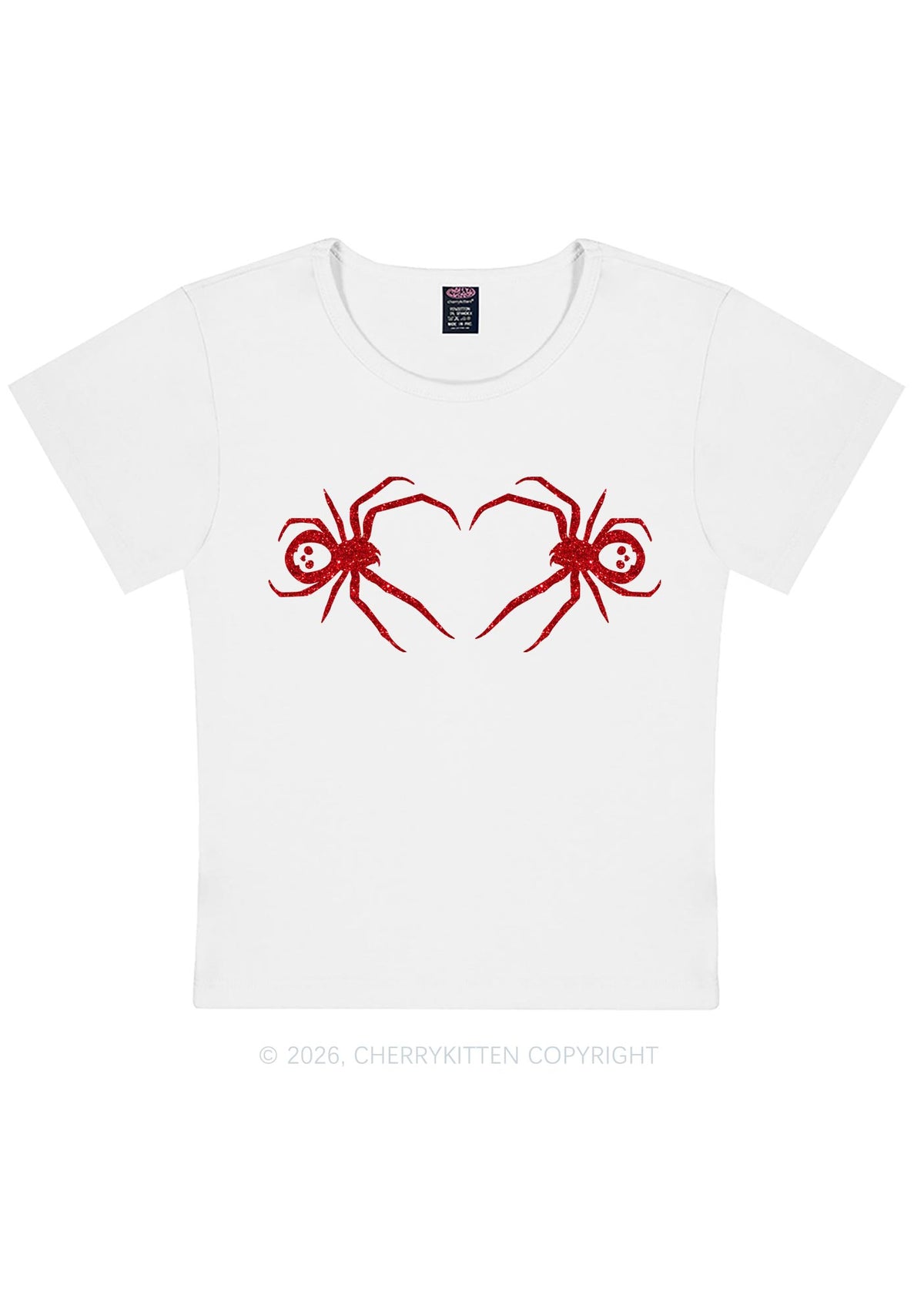 Glitter Skull Spider Y2K Baby Tee Cherrykitten