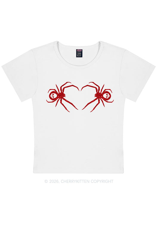 Glitter Skull Spider Y2K Baby Tee Cherrykitten