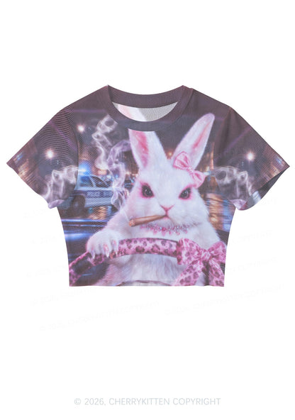 Smoking Bunny Driver Y2K Mesh Crop Top Cherrykitten