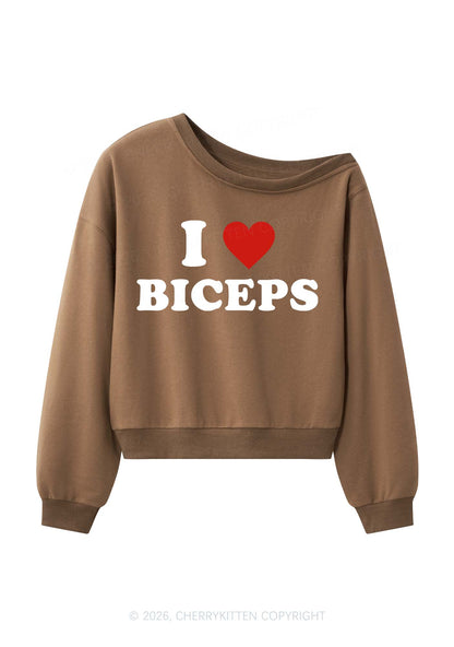 I Love Biceps Y2K Off Shoulder Sweatshirts Cherrykitten